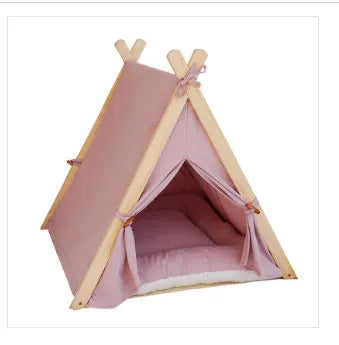 Removable Beige Stripe Pet Tent Bed