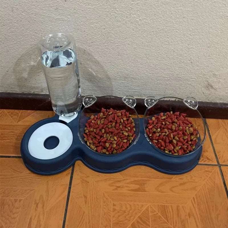 Double Plastic Pet Bowl - Automatic Water and Food Bowl