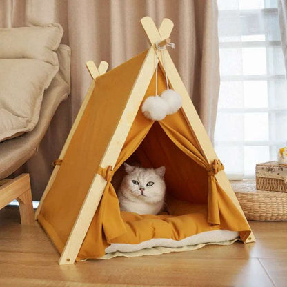 Removable Beige Stripe Pet Tent Bed - Four Seasons Use