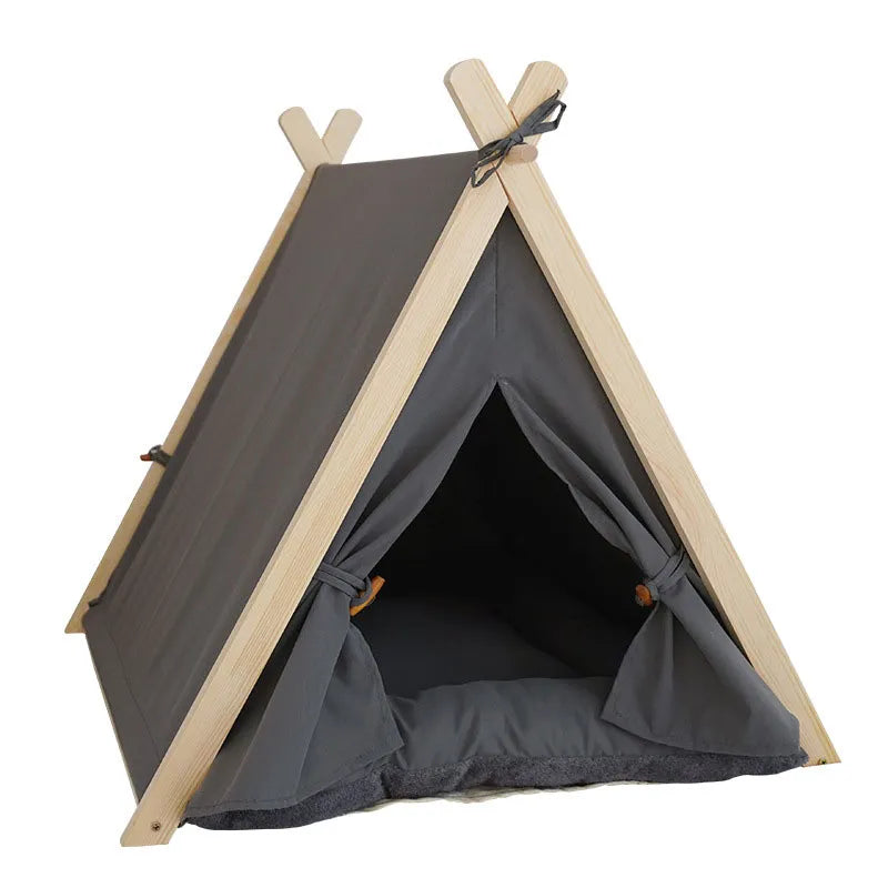 Removable Beige Stripe Pet Tent Bed