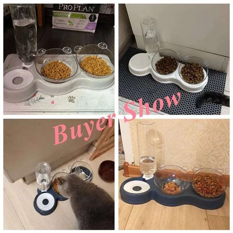 Double Plastic Pet Bowl - Automatic Water and Food Bowl