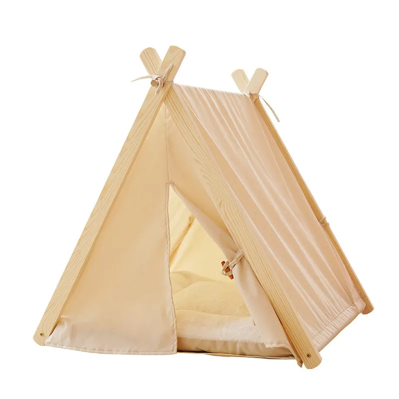 Removable Beige Stripe Pet Tent Bed