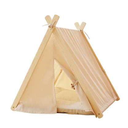 Removable Beige Stripe Pet Tent Bed