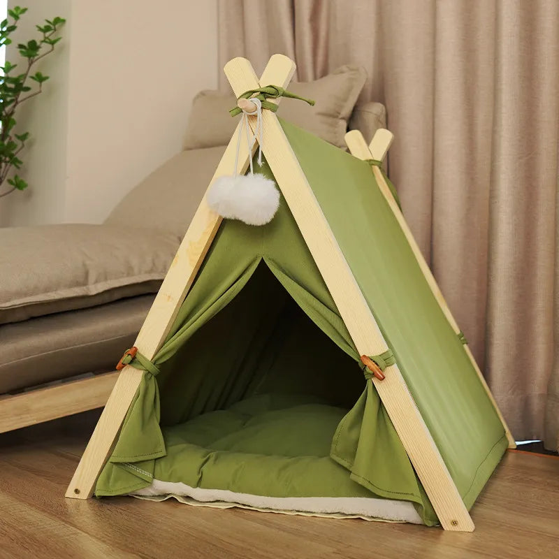 Removable Beige Stripe Pet Tent Bed