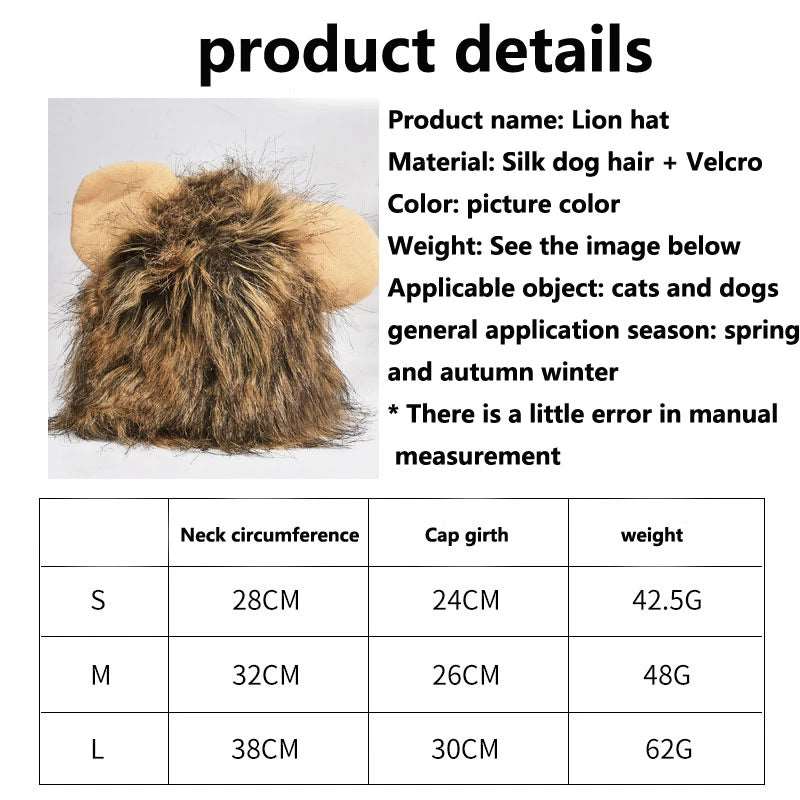 Cute Lion Mane Cat Wig Hat - Pet Costume Accessories