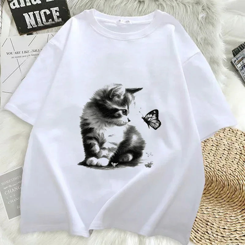 Cute Cat Print T-Shirt